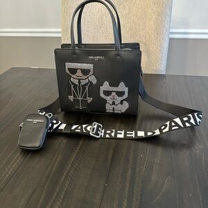 Karl Lagerfeld Paris Womens Maybelle Rhinestone Satchel Crossbody With Pouch